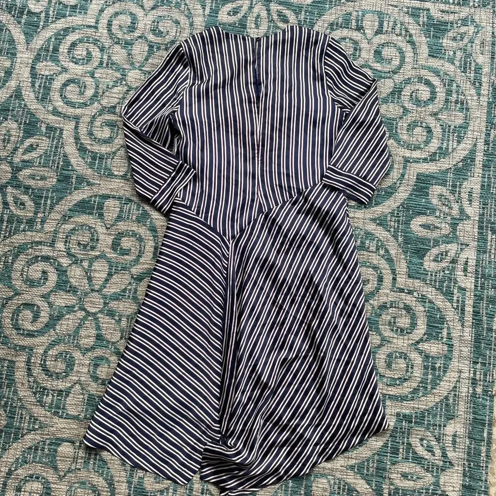 Banana‎ Republic Asymmetrical Blue Striped Satin Dress - Size 8